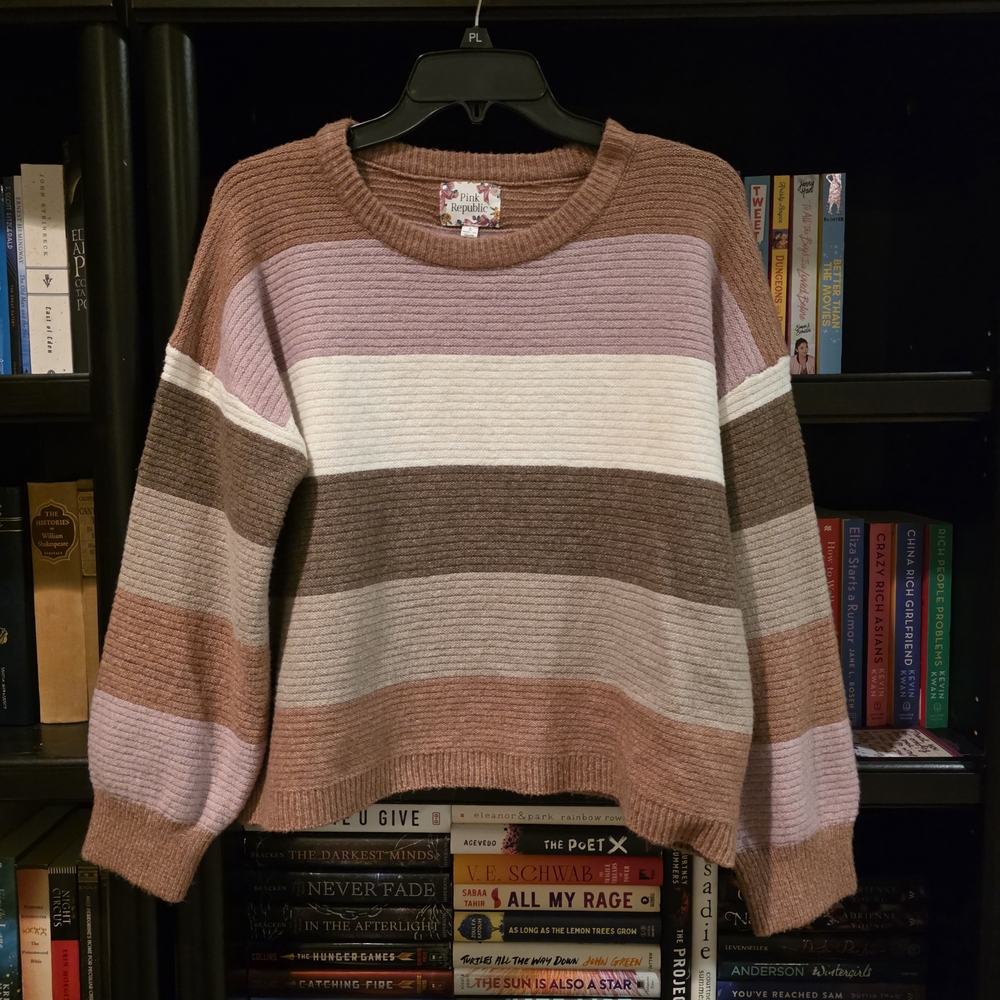Pink Republic Women's Multi-Striped Sweater - Brown, Pink, Cream